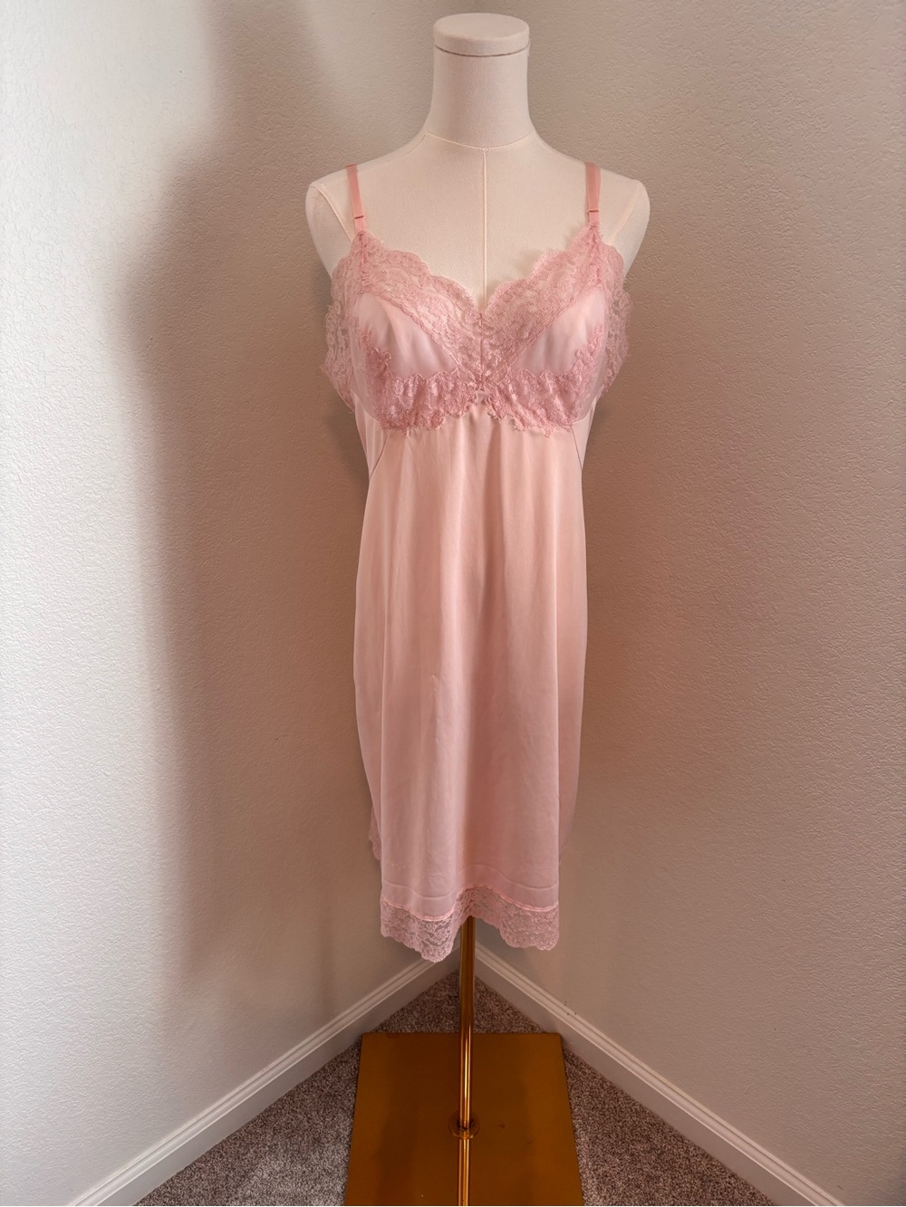 Vintage Vassarette Slip Nightgown Light Pink Lace Size 38